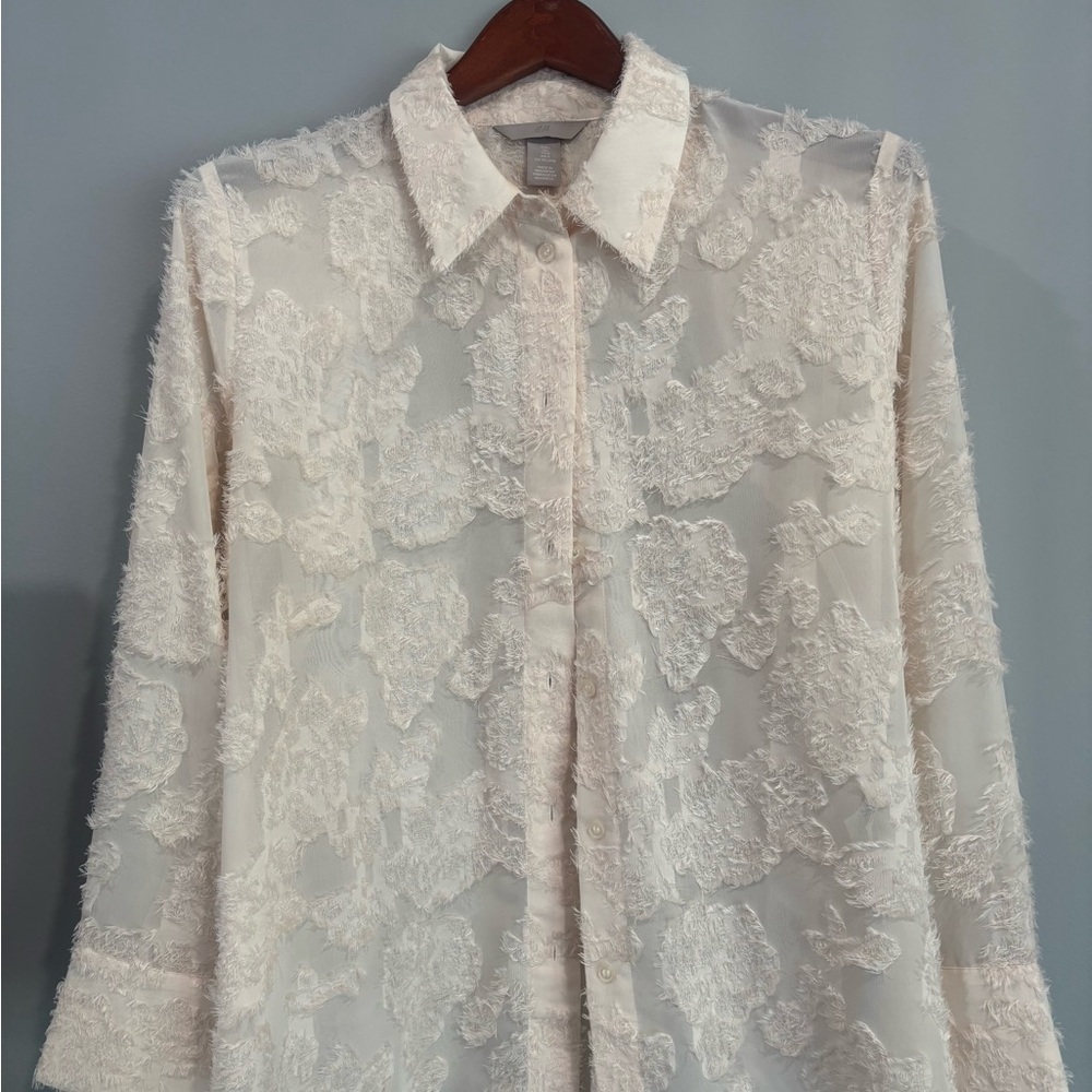 H&M Cream Textured Button Down Shirt